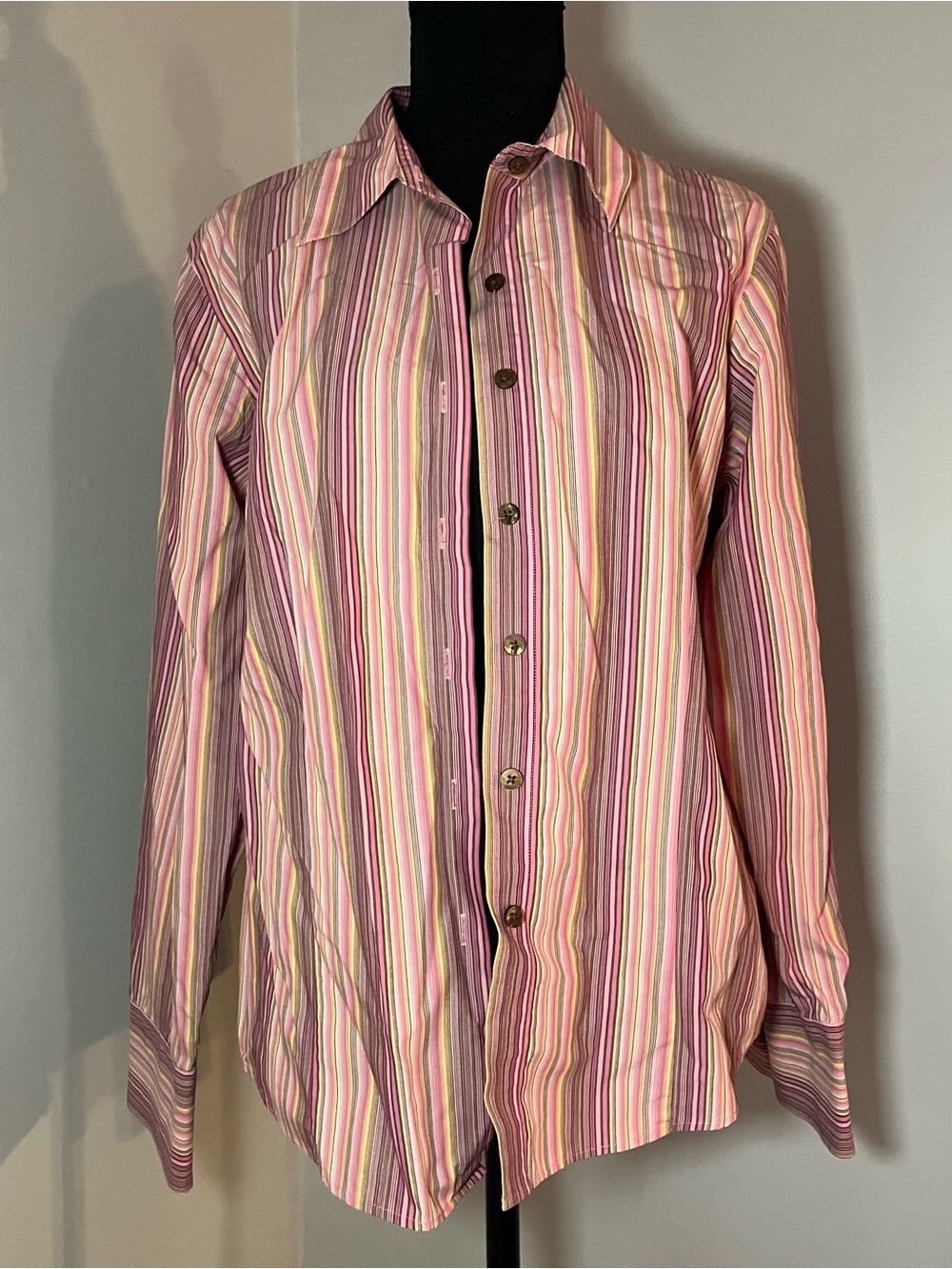 Talbots Pink Multi-Stripe Long-Sleeve Button-Down Shirt